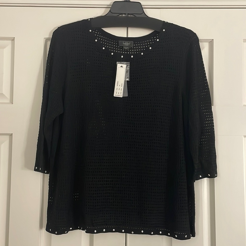 NWT Belldini Black Perforated Mesh Embellished Sweater Size 2X
